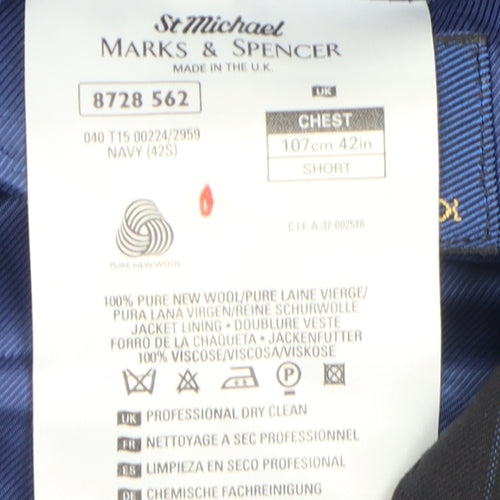 Marks and Spencer Men's Navy Double-Breasted Blazer Size 42S