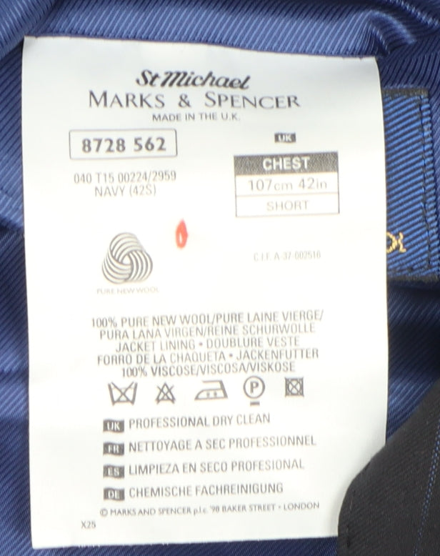 Marks and Spencer Men's Navy Double-Breasted Blazer Size 42S