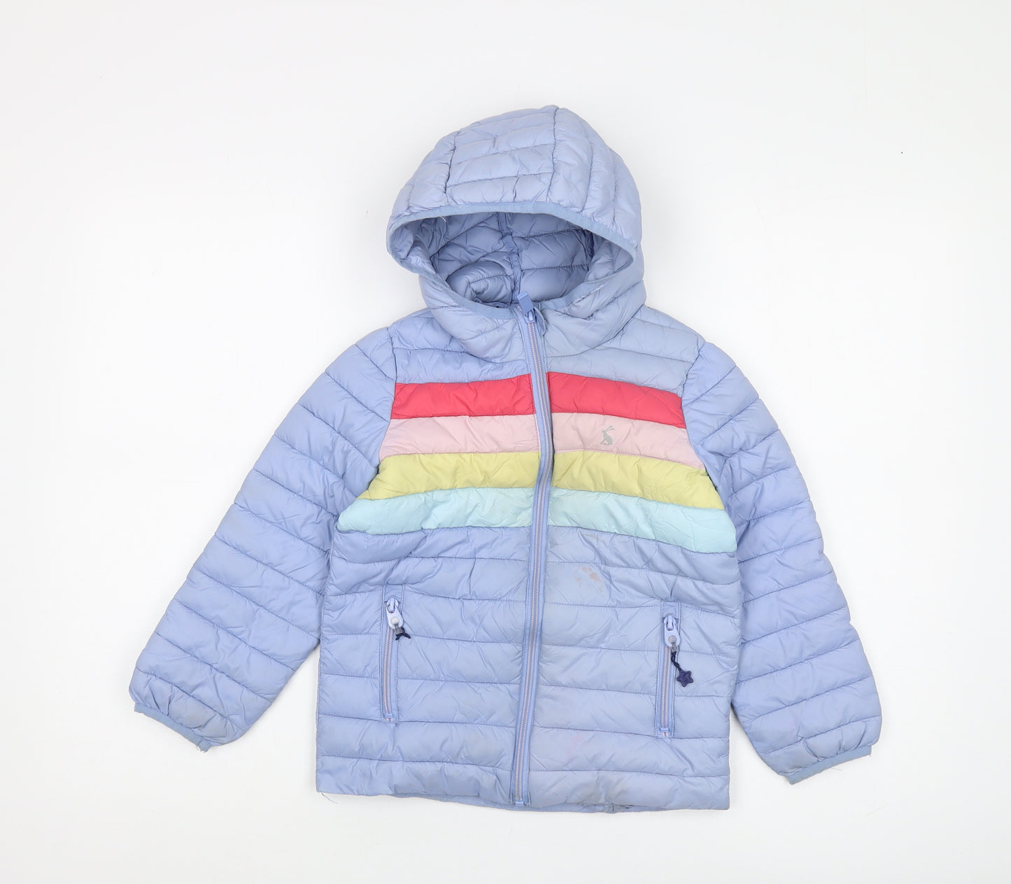 Joules Girls Blue Puffer Jacket - 7 Years Hooded, Lined & Showerproof