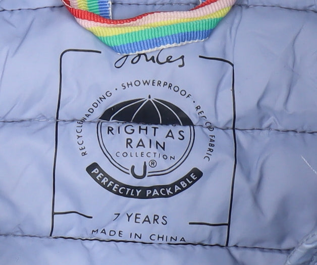 Joules Girls Blue Puffer Jacket - 7 Years Hooded, Lined & Showerproof
