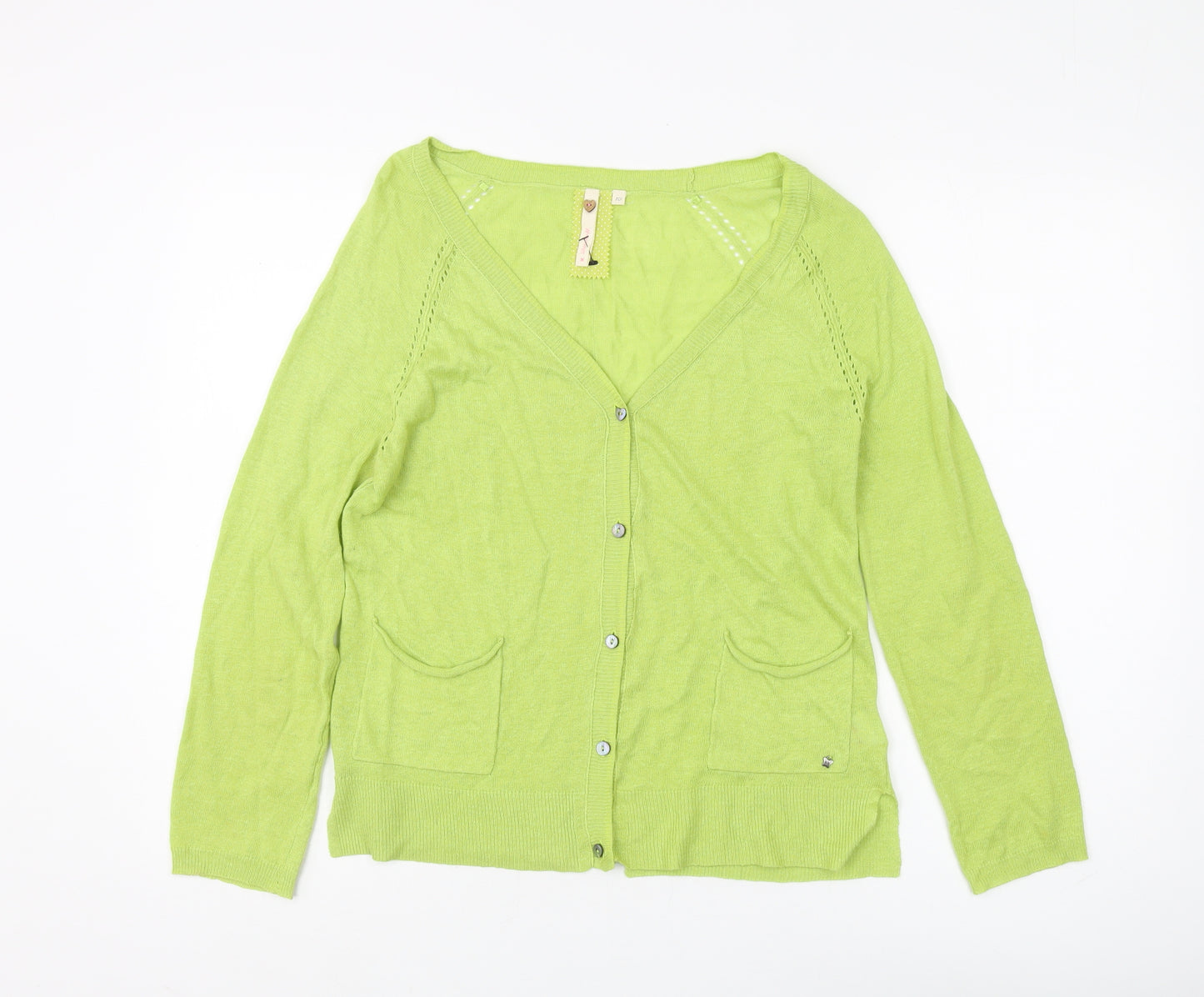 White Stuff Women's Green Cardigan, Size 10, Linen Blend