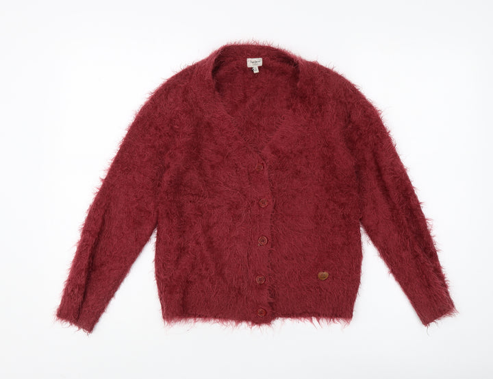 Pepe Jeans Women's Red Cardigan Size 10 V-Neck