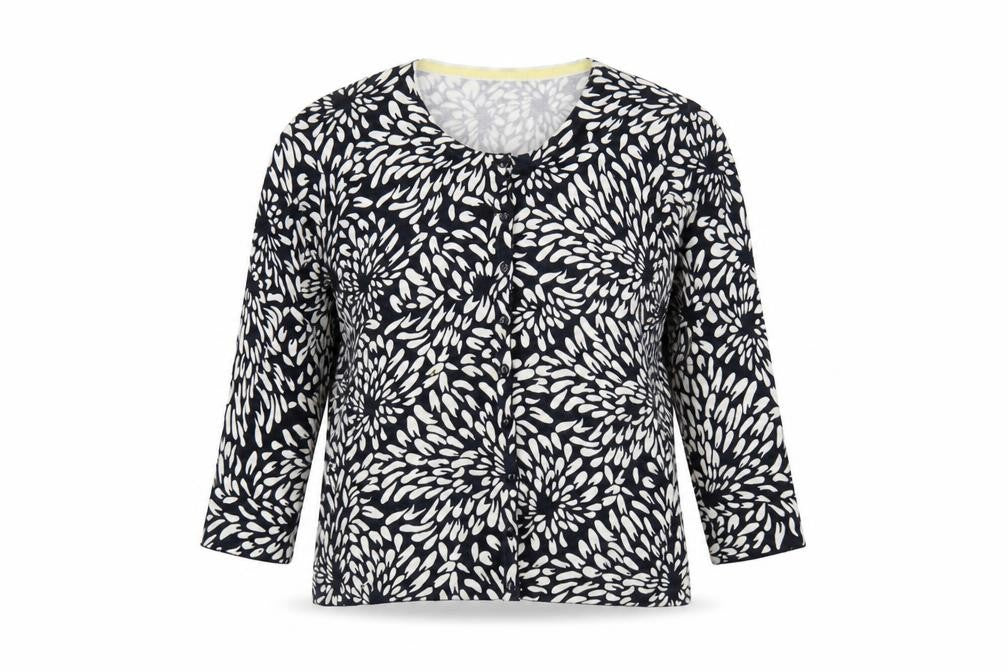 Front view of Precis Women's Black Floral Cardigan Medium Petite