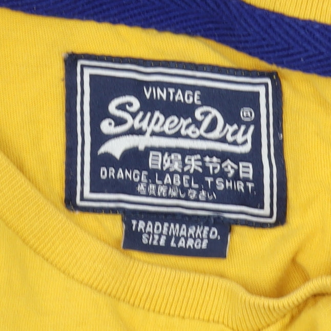 SuperDry Men's Yellow Crew Neck Vintage T-Shirt Large