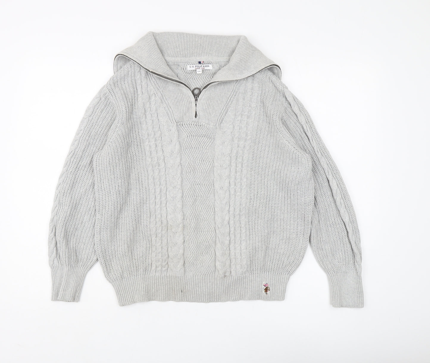 U.S. Polo Assn. Women's Grey Full Zip Jumper, Size 10