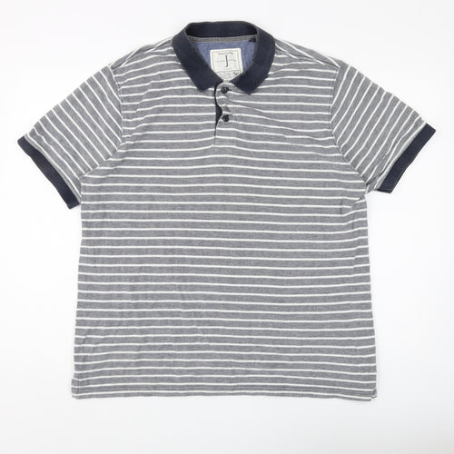 Jasper Conran Men's Grey Striped Cotton Polo L