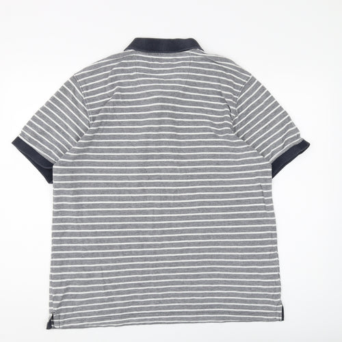 Jasper Conran Men's Grey Striped Cotton Polo L