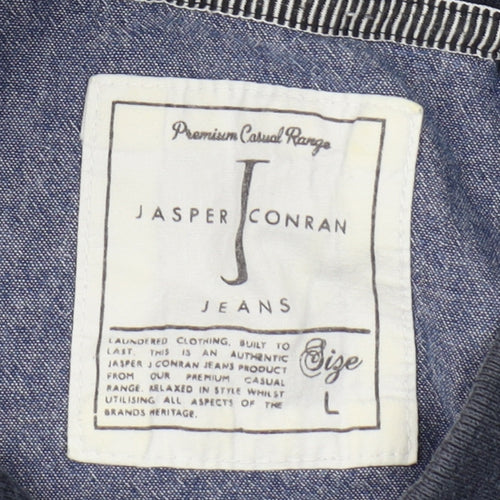 Jasper Conran Men's Grey Striped Cotton Polo L