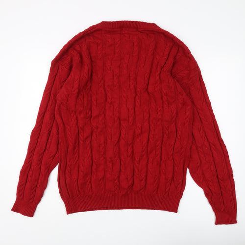 Chaps Ralph Lauren Men's Red Cable Knit Jumper Size L