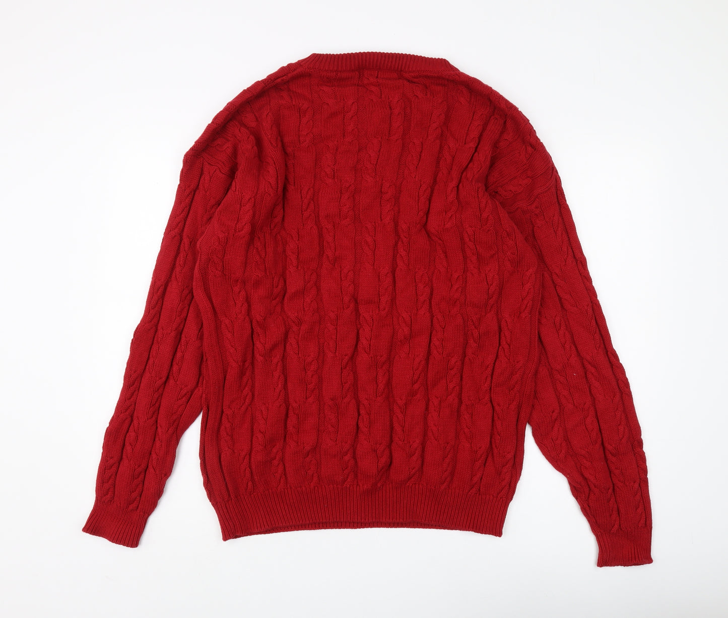 Chaps Ralph Lauren Men's Red Cable Knit Jumper Size L