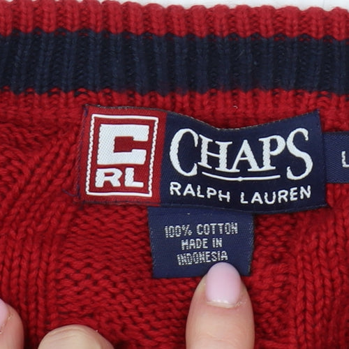 Chaps Ralph Lauren Men's Red Cable Knit Jumper Size L