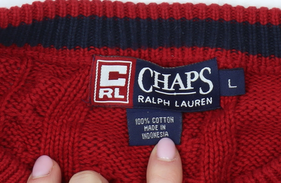 Chaps Ralph Lauren Men's Red Cable Knit Jumper Size L