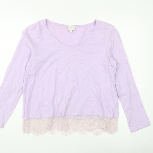East Women's Purple V-Neck Lace Hem Blouse Size M