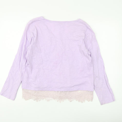 East Women's Purple V-Neck Lace Hem Blouse Size M