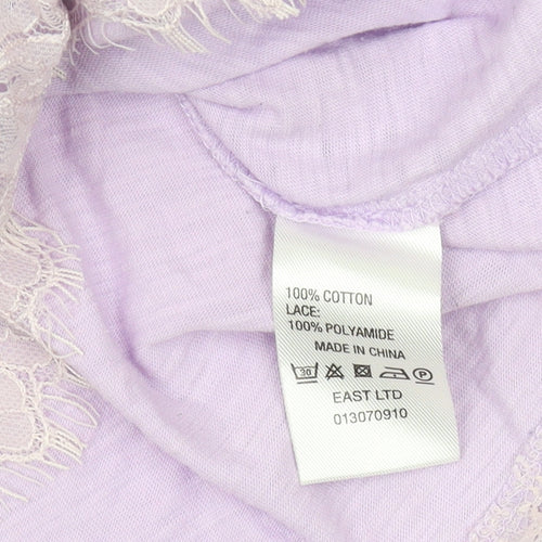 East Women's Purple V-Neck Lace Hem Blouse Size M