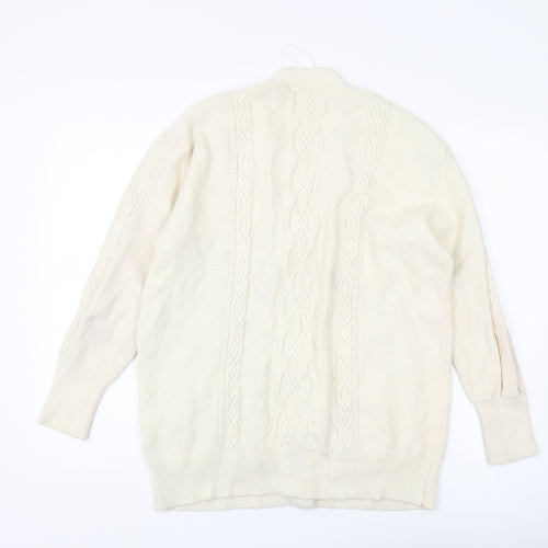 Zara Women's Ivory Cardigan Jumper, S, Cable-Knit