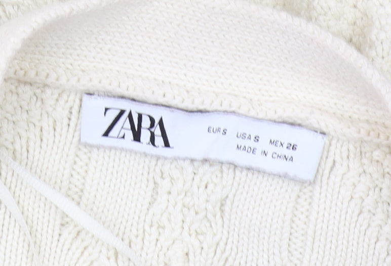 Zara Women's Ivory Cardigan Jumper, S, Cable-Knit
