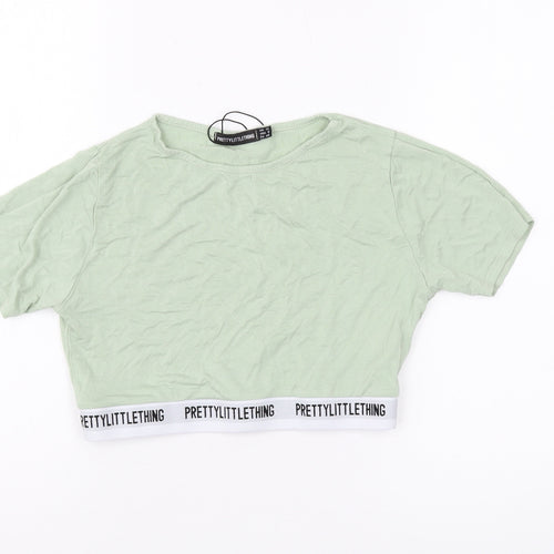 PrettyLittleThing Women's Green Cropped T-Shirt, Size 12