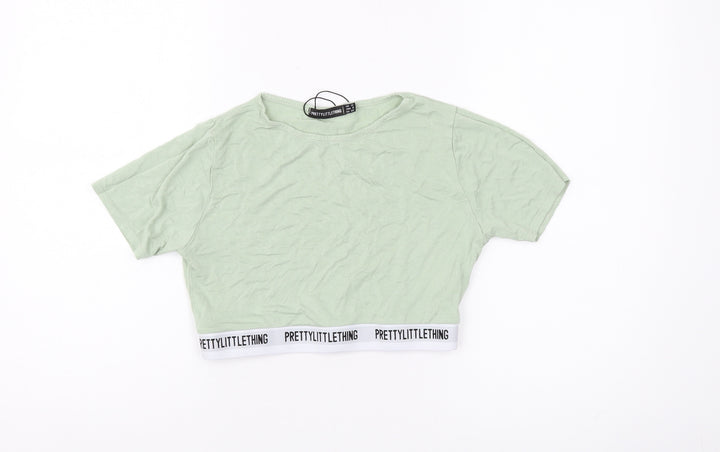 PrettyLittleThing Women's Green Cropped T-Shirt, Size 12