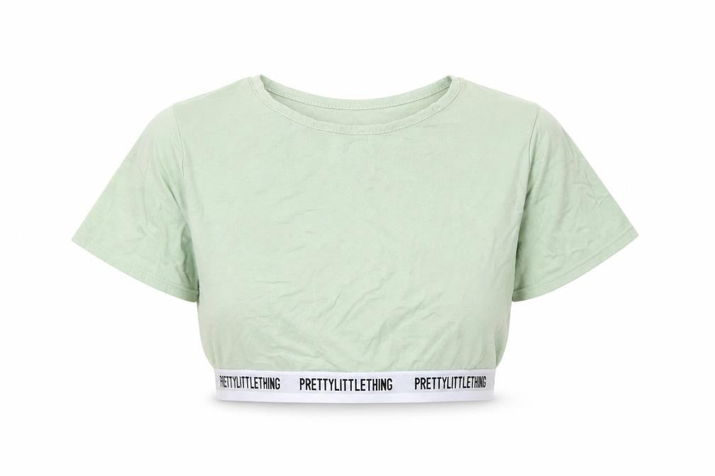 Front view of PRETTYLITTLETHING Women's Green Cropped T-Shirt, size 12