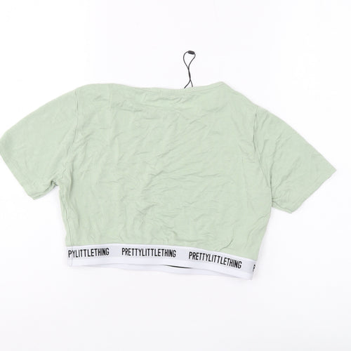 PrettyLittleThing Women's Green Cropped T-Shirt, Size 12