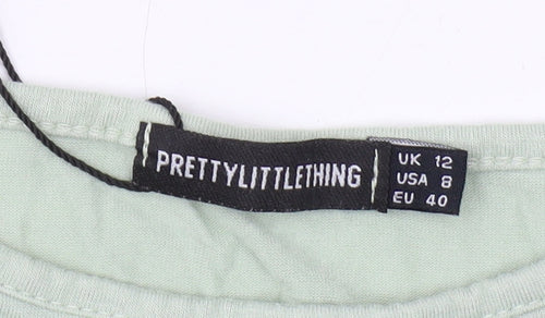 PrettyLittleThing Women's Green Cropped T-Shirt, Size 12