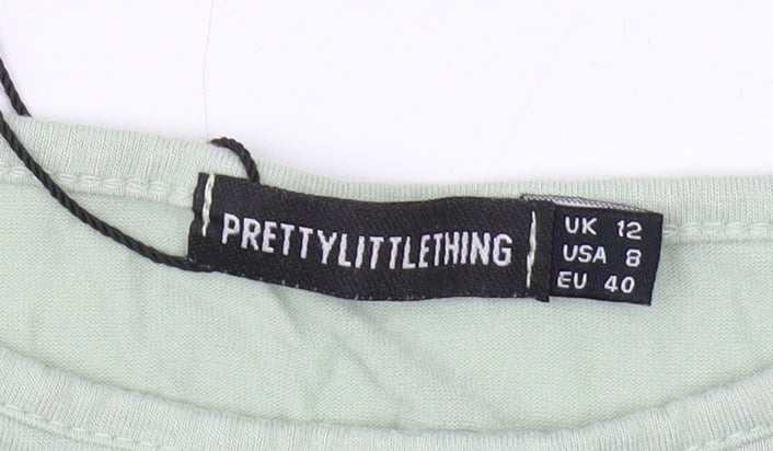 PrettyLittleThing Women's Green Cropped T-Shirt, Size 12