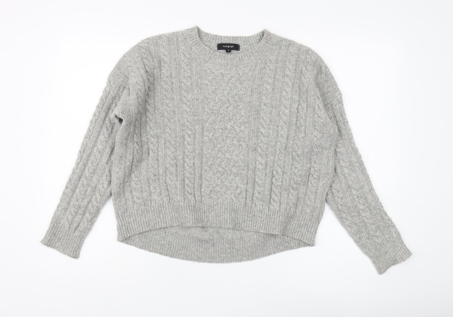 Marks and Spencer Women's Grey Cable-Knit Jumper Size 8