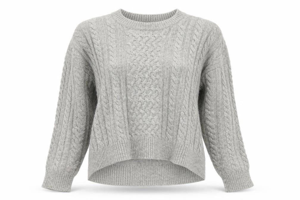 Front view of Marks & Spencer Women's Grey Cable-Knit Jumper, size 8