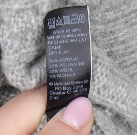 Marks and Spencer Women's Grey Cable-Knit Jumper Size 8