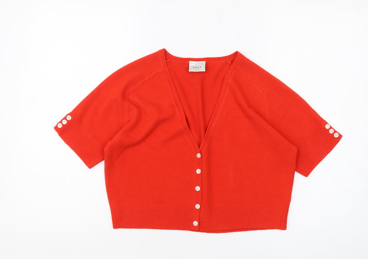 Next Women's Red Cardigan, Size 14, V-Neck, Button Accent