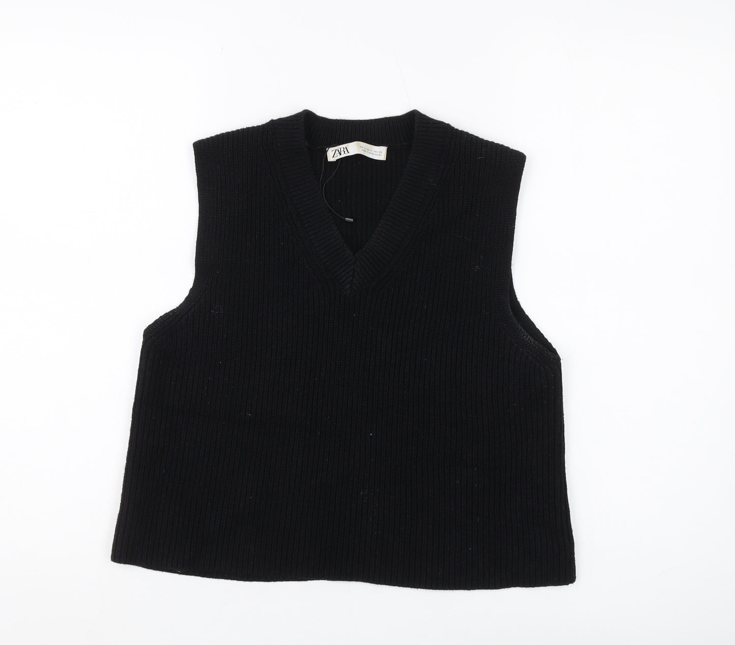 Zara Women's Black Knit Vest M V-Neck Sleeveless Jumper