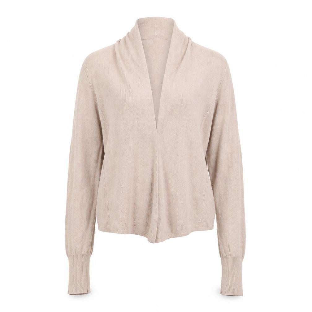 Front view of Marks & Spencer Women's Beige Cardigan, size 8, Cowl Neck