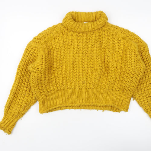 H&M Women's Yellow Roll Neck Chunky-Knit Jumper S