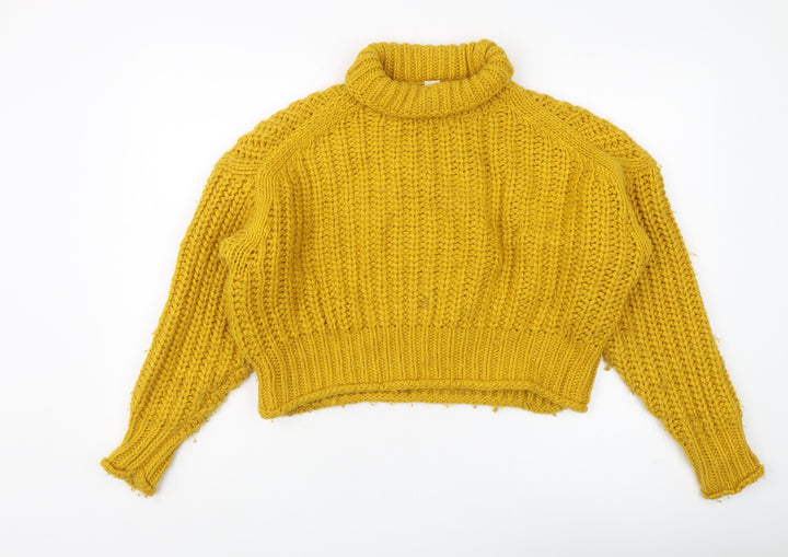 H&M Women's Yellow Roll Neck Chunky-Knit Jumper S
