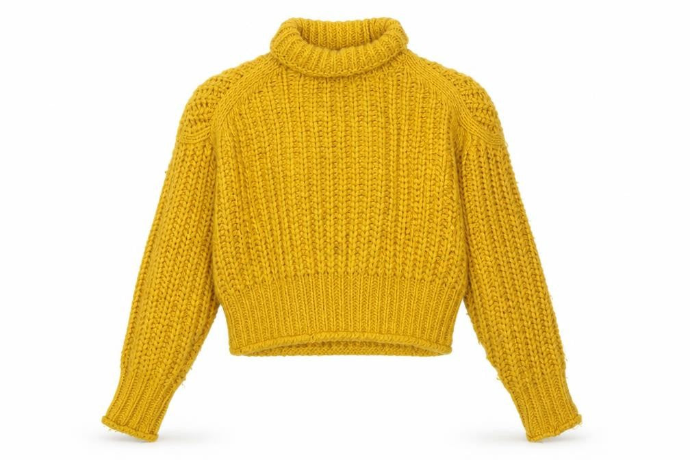 Front view of H&M Women's Yellow Roll Neck Chunky-Knit Jumper S