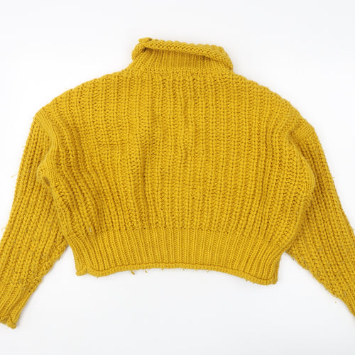 H&M Women's Yellow Roll Neck Chunky-Knit Jumper S