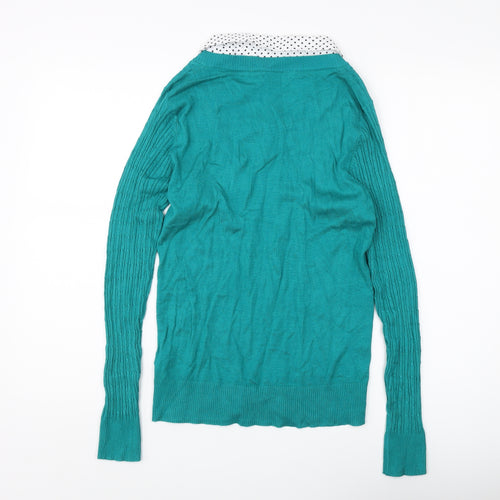 Bonmarché Women's Green V-Neck Cable Knit Pullover Jumper Size 10