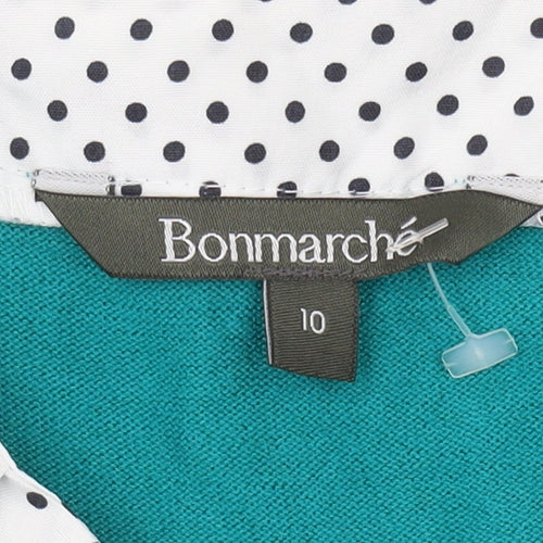 Bonmarché Women's Green V-Neck Cable Knit Pullover Jumper Size 10