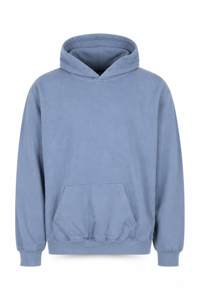 Front view of H&M Men's Blue Relaxed Pullover Hoodie XS