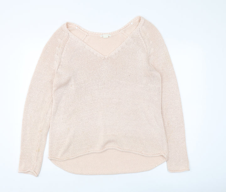 Basic Women's Beige V-Neck Pullover Jumper Size 12