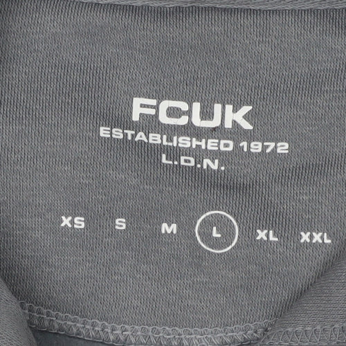 FCUK Men's Grey Pullover Hoodie, Size L, Logo Accent