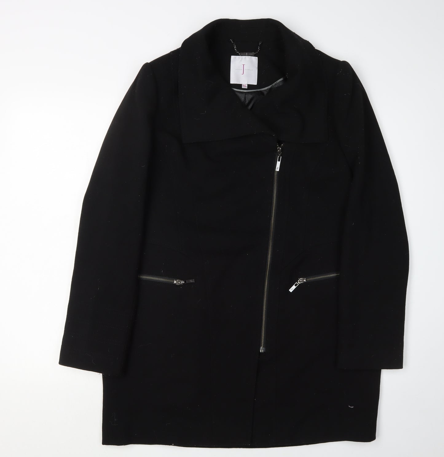 Jasper Conran Women's Black Coat Size 12 Slim Zip Mid-Length