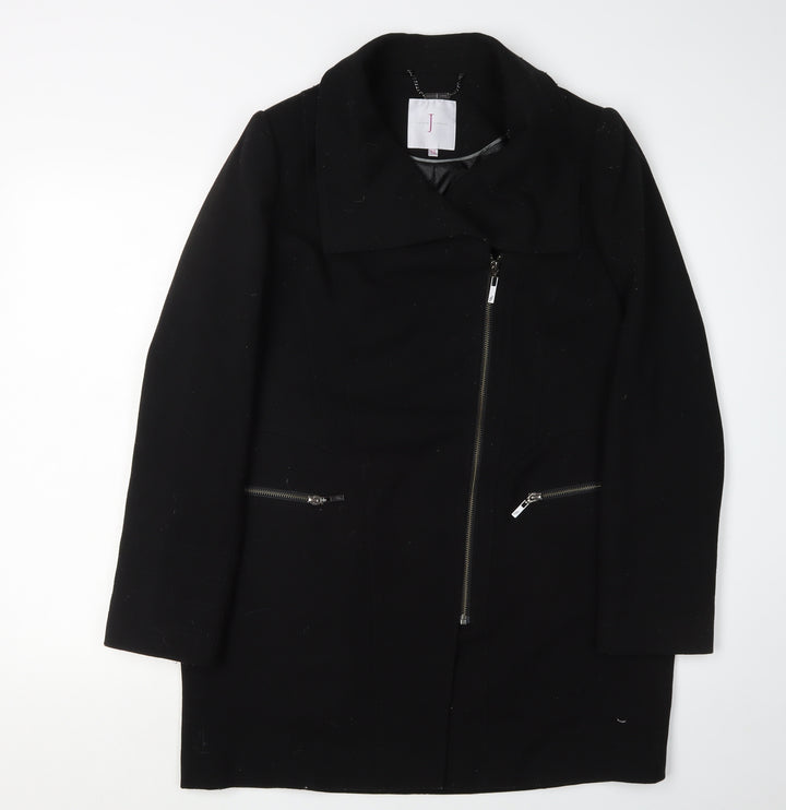 Jasper Conran Women's Black Coat Size 12 Slim Zip Mid-Length