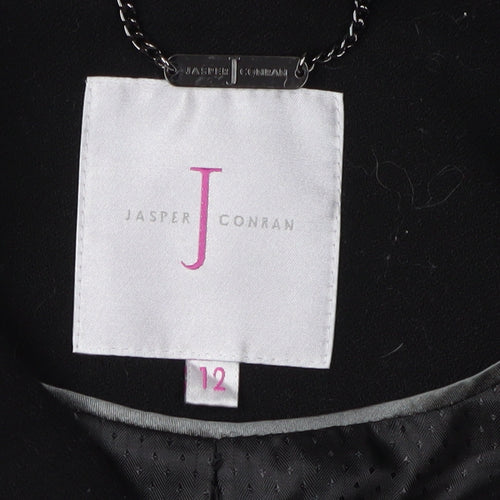 Jasper Conran Women's Black Coat Size 12 Slim Zip Mid-Length