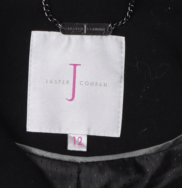 Jasper Conran Women's Black Coat Size 12 Slim Zip Mid-Length