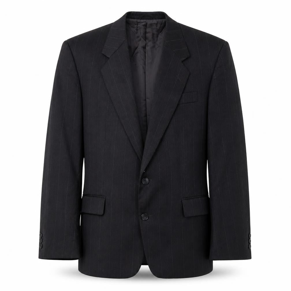 Front view of Bernhardt Men's Black Blazer, size 38R, Striped Formal