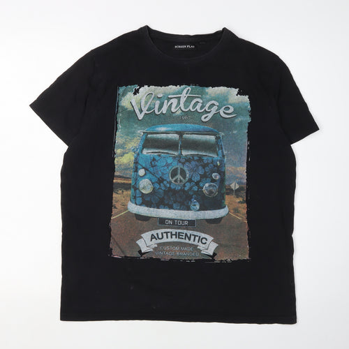 Screen Play Men's Black Vintage Car T-Shirt M