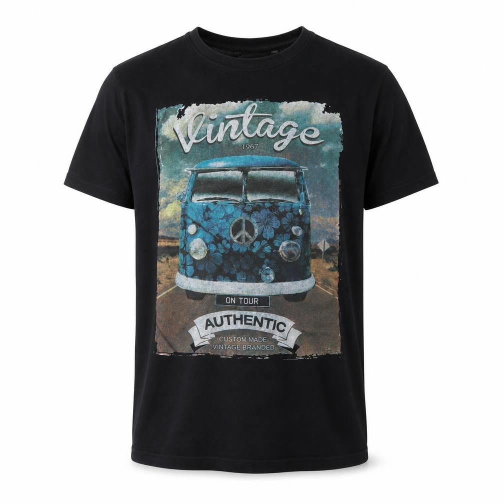 Screen Play Men's Black Vintage Car T-Shirt M