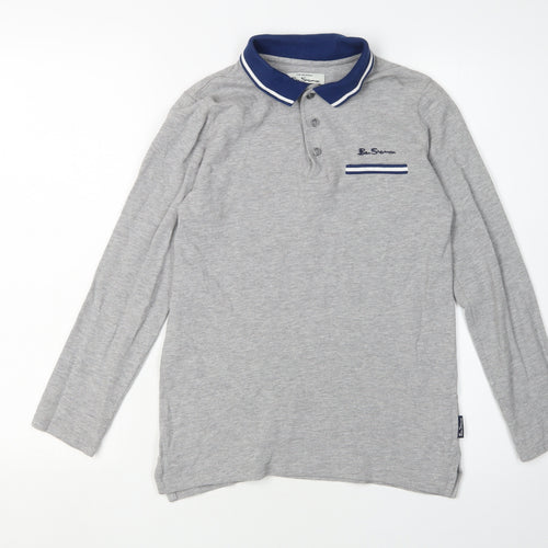 Ben Sherman Boys Grey Polo Long Sleeve 10-11 Years Logo Cotton